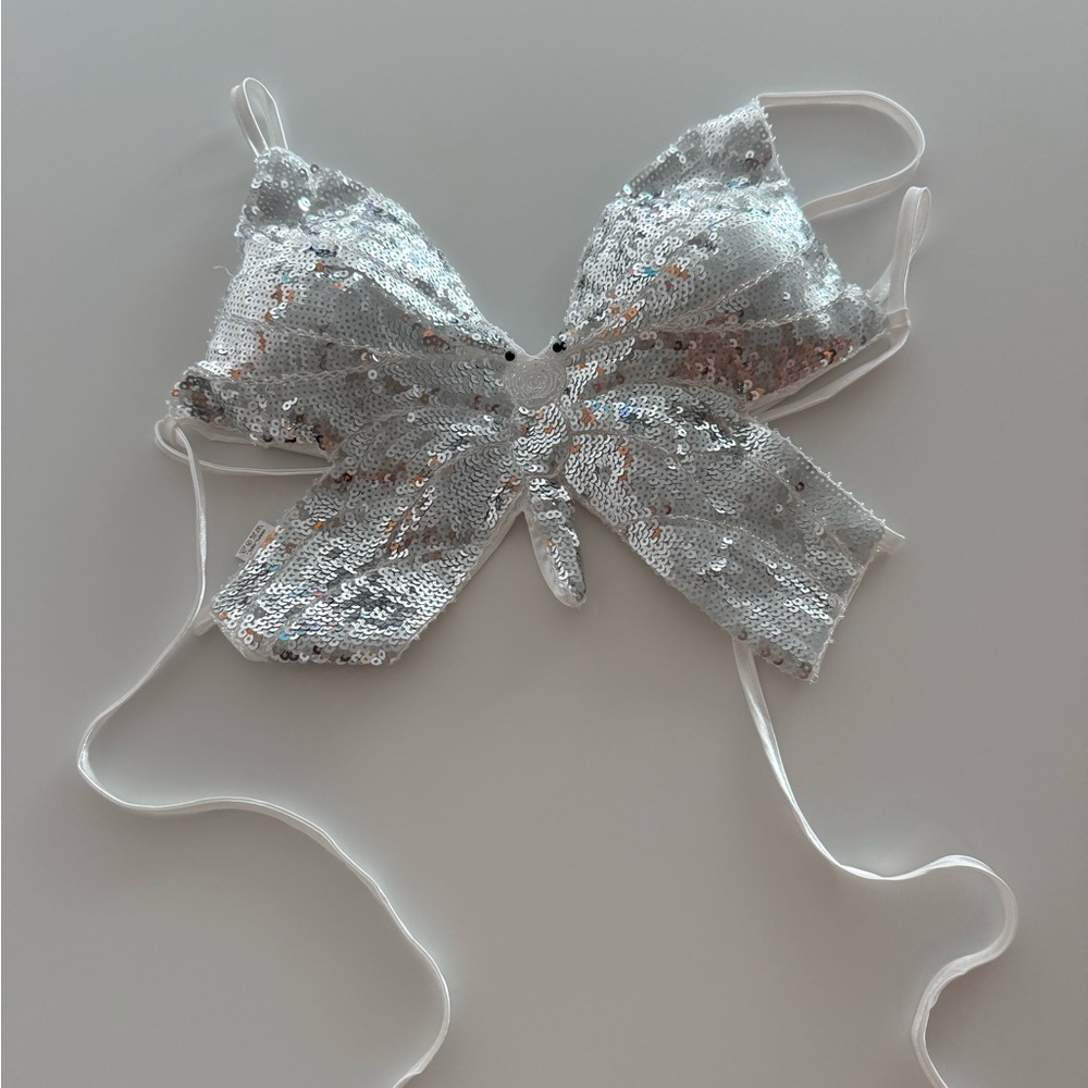 Silver Sequin Bow Top